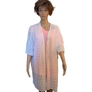 2XL Women's White 3/4 Sleeves Knitted White Open Front Cardigan